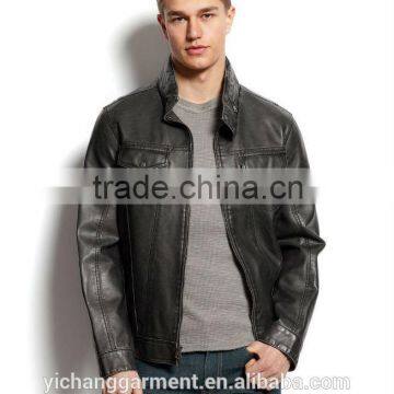 Men's faux leather jacket in military style with front zip closure