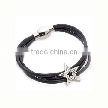 Black leather star charms stainless steel bracelets magnetic clasps for bracelets magnetic clasps for leather bracelets LB3054-1