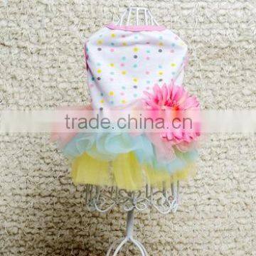 Pet Pink Dot and Flower Bubble Skirt Princess Dresses/Dog Dresses with Flower Accessory /Dresses for Dog and Cat