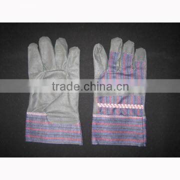 Grey color PVC impregnated palm stripe cotton back glove