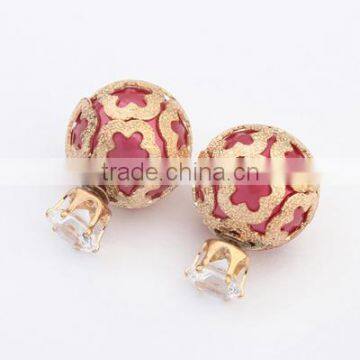 Sweet Design Earring Jewelry Hollow Wintersweet Contain Colorful Big Plated Pearl Double Sides Stud Earrings For Women