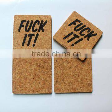 Print your own design 1c logo printing cork coaster , square cork drink cup mat , cork beer coaster