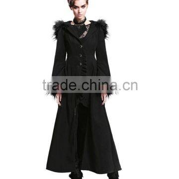 Devil Fashion Cruelly Coat Women Long Jacket Black Gothic Hooded Fur Trim