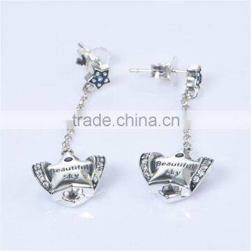 Long Fashion Design Raw Material Engraved Hanging Pave Diamond Earrings photo-3