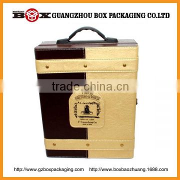 wholesale high quality rectangle black mdf inner flocking cloth 2 bottle wine box