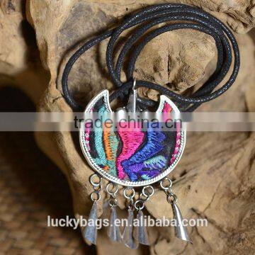 China Ethnic Pendant Necklace Miao Silver Moon Shape Necklace Pendant Vintage