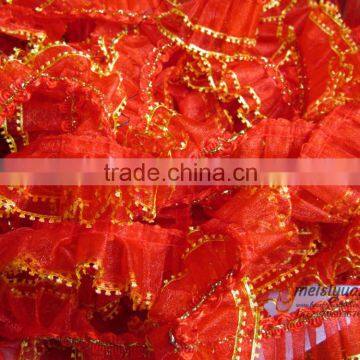 Double Layer Chiffon Tule Red Chiffon Lace Flower Trim photo-3