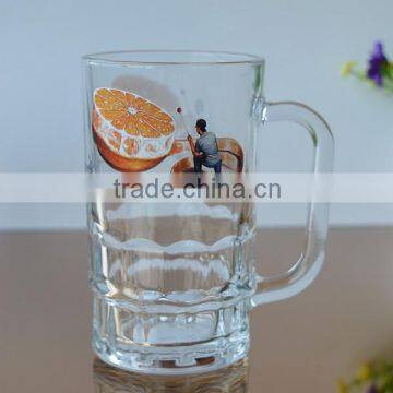 Printed beer drinking glass mug