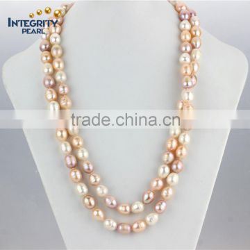 11-12mm mixed color grade A 48" cultured fresh water real pearl jewelry