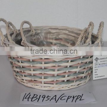 S/3 Wicker Garden Basket With Ears And Plastic Liner