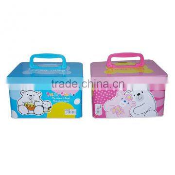 Handle Tin Cartoon Kids Coin Bank with Lock