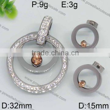 New arrival stainless steel round shape diamond jewelry set from india steel color