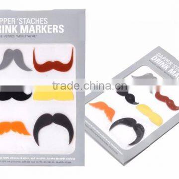 2016 Assorted Colors Handlebar Mustache Wine Glass Stickers-wine glass marker