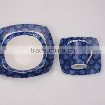 Vintage Blue Floral Printed Kitchen Porcelain Dinnerware Set Ceramic