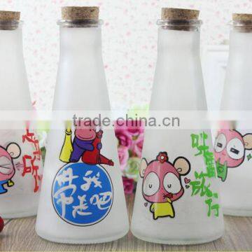 250ml Frosted glass bottle frosted juice glass bottle frosted milk glass bottle with cork lid