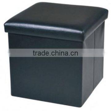 Black Collapsible Faux Leather Foot Rest Storage Stool photo-2
