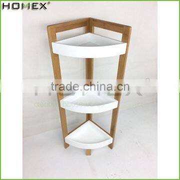 Bamboo corner storage display rack bathroom utility rack Homex BSCI/Factory