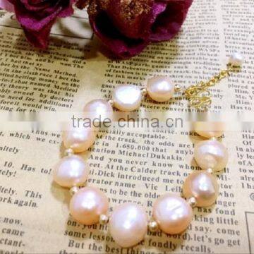 14k gold 4-5 mm pink baroque freshwater pearl bracelet