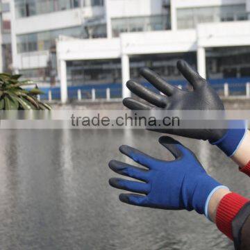 NMSAFETY EN388 13g PU gloves blue nylon liner coted black PU gloves/Industrial gloves good grip in dry enviroment from China