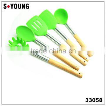 33058 Silicone Kitchen Cooking Utensils With Wooden Handle photo-2
