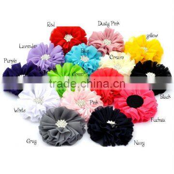 handmade chiffon flower with rhinestone for kids hair accessories