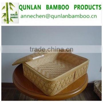 Rectangular bamboo basket with lid