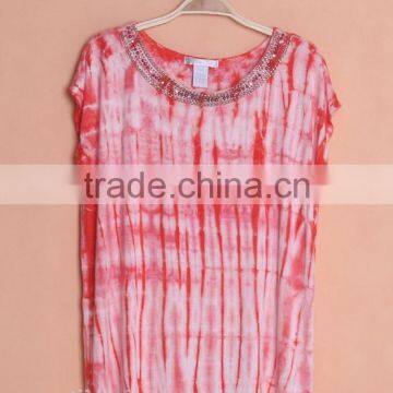 Tie Dye T-shirt for Women, Tie Dye Blouse With Metal Decoration photo-3