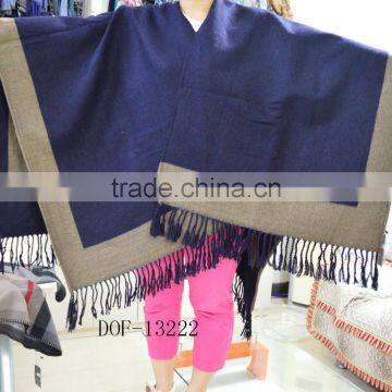 Fashion classic large square fringes jacquard winter lady shawl