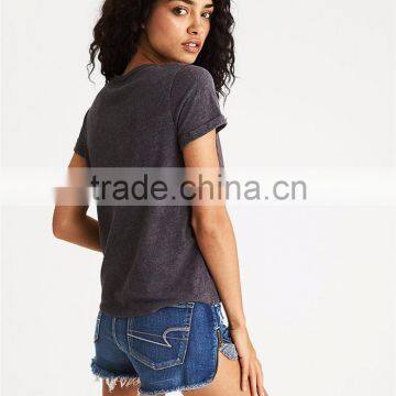 MGOO 2017 Summer Lace-up Graphic T-shirt With Grommets Ladies Sublimation Print Design Fashion T Shirt photo-2