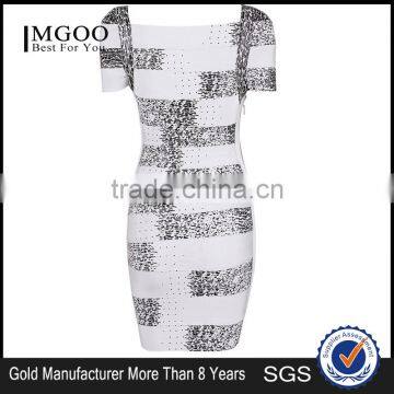 MGOO Wholesale 2015 Dress Manufacturer OEM Short Sleeves Women Work Dress Bandage Spandex Plaid Shinning Dress H265 photo-5