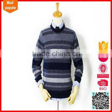 Winter casual stripe new round neck mens cashmere sweater