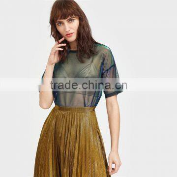 Women Casual Blouses Summer Sexy Ladies Tops Short Sleeve Mesh Top photo-2