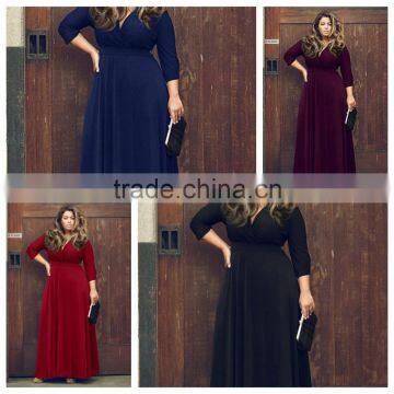 2016 Wholesale New Arrival Fashion Sexy Long Sleeve Deep V-neck Plus Size Dresses for Fat Women photo-2