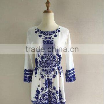 2016 Women Retro Pattern Printing Winter Dress With Belt photo-4