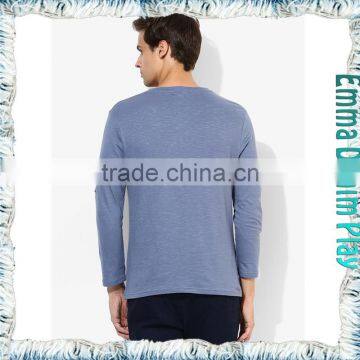 Navy Mens Buttons Placket Blank Long Sleeves T-Shirts photo-2