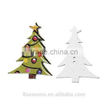 Cheap 3cmx2.3cm Christmas Tree Green Two Holes Wood Button in Bulk photo-3