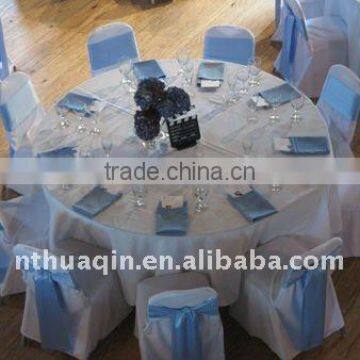 Round top polyester banquet chair cover with satin sash