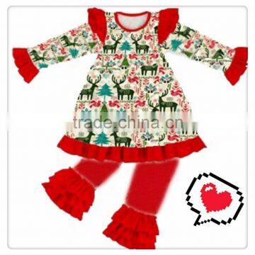 Red Christmas cute clothing set Sue Lucky clothing wholesale girls boutique in low MOQ