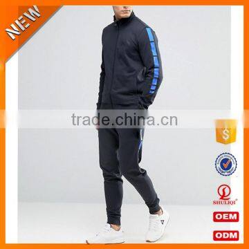 High Quality Owm Design 100% Cotton Navy Tracksuit / Breathable Plain Men Popular Tracksuit Sportswear H-1903