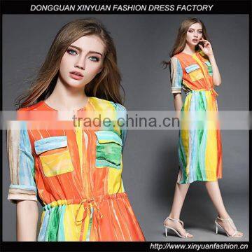 Summer Womens Fashion Casual Long Chiffon Maxi Dresses Lasies Short Sleeve Multi-Color Printed Dress