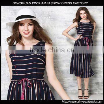 Girls Sleeveless Striped Slim Dress Sexy Image Spandex Fabric Beach Party Midi Dress