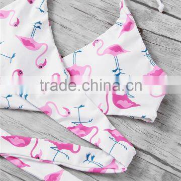 Crossfit High Cut Swimwear Flamingo Vintage Printing Bandage Bikini photo-2