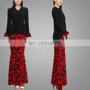 2016 Kebaya Printing Baju Kurung Modern In Black Wholesale Model Baju Kurung Modern Black And Red Islamic Clothing Fashion photo-3