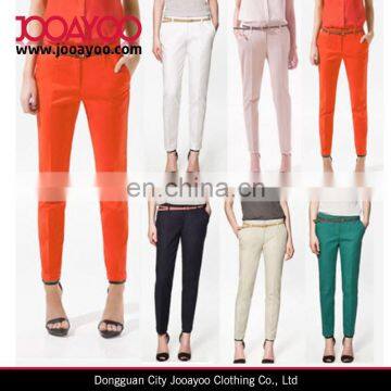 Women Girls Casual Candy Color Skinny Belted Pencil Pants Fashion Trousers