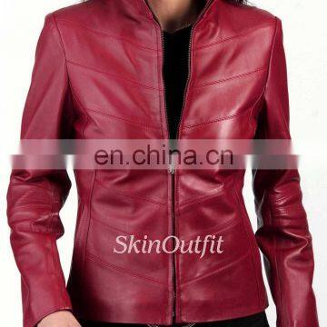 Red motor leather jacket for women