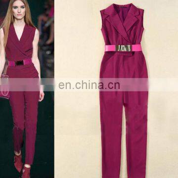 Maroon v Neck Fashion Show Brand Quality Twill Women Jumpsuit photo-2