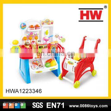 Mini pretend educational multifuction supermarket play set with cart &music &light