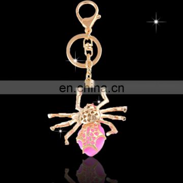 Wholesale Promotional cheap Fashion custom made shaped metal rhinestone crystal Spider Keychains for girls MCA-0077