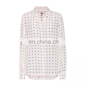 OEM Guangzhou Manufacturer High Quality Long Sleeve Printed Shirts Lady Fashion Polka Dots 100%Silk Shirt