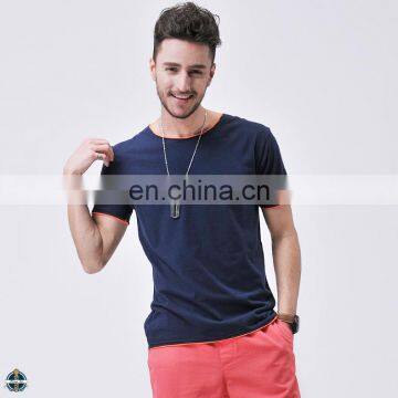 T-MT012 Navy Blue Basic Design Broken Collar Contrast Color Mens T-Shirt